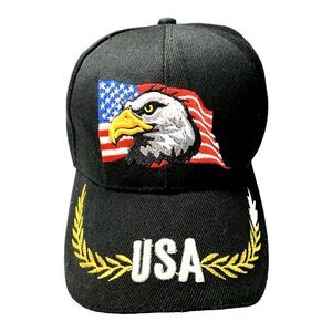 USA American Flag Eagle Baseball Ball Cap Hat Black Patriotic Adjustable Clean